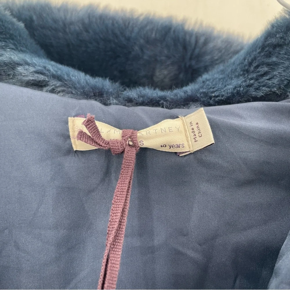 Stella McCartney Kids NWT Treasure Faux Fur Hooded Blue Denim Button Front Coat